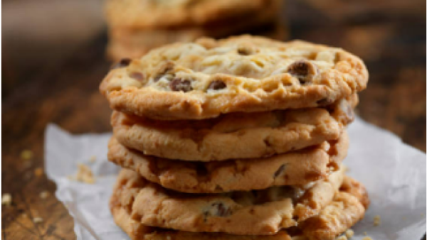 chocolate chip cookies stacked